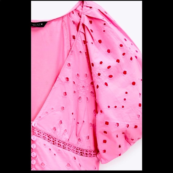 Zara pink openwork embroidery  voluminous cotton dress - Picture 13 of 15